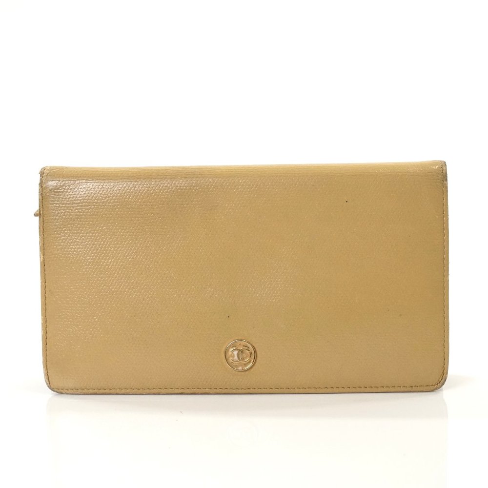 Auth Chanel Long Wallet Beige Leather #7070C71 - Picture 1 of 13